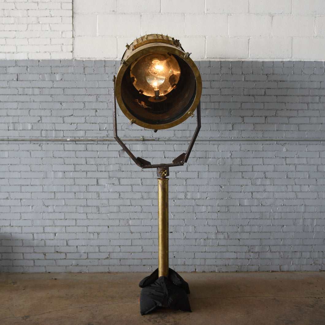 Oversized Brass Nautical Search Light on Stand with Wooden Base