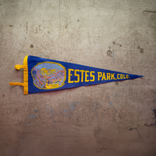 Load image into Gallery viewer, New Old Stock Rocky Mountain National Park &amp; Estes Park Felt Pennant, c. 1920s–1930s

