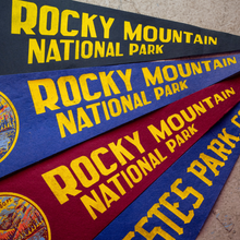 Load image into Gallery viewer, New Old Stock Rocky Mountain National Park &amp; Estes Park Felt Pennant, c. 1920s–1930s
